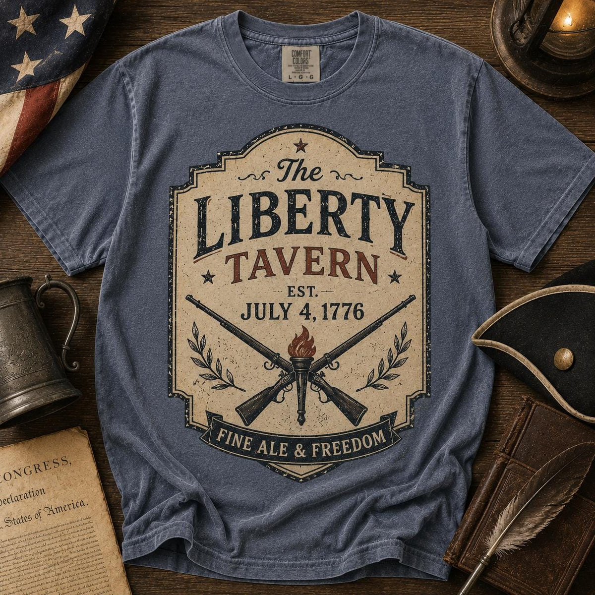 Liberty Tavern Graphic Tee, Vintage Colonial Americana Shirt, July 4th Retro History Wear