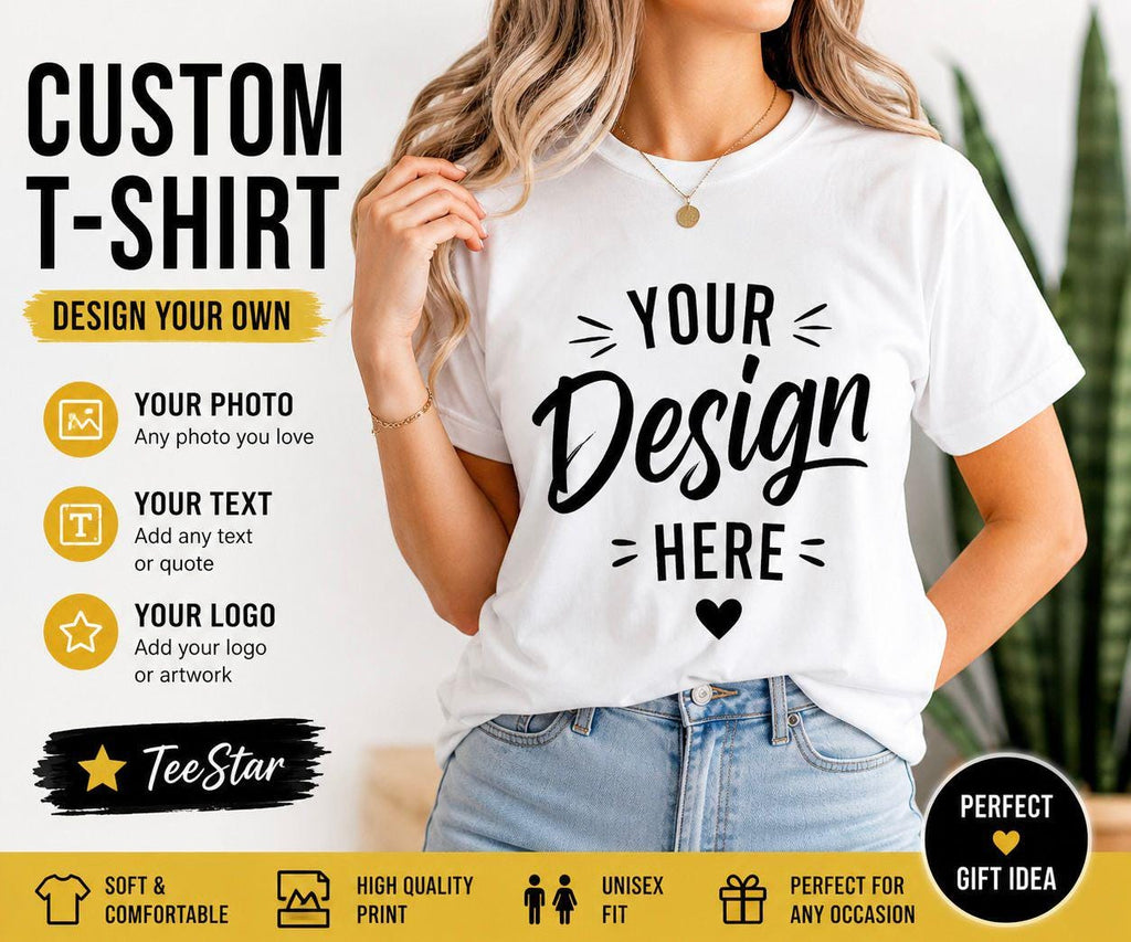 Custom Photo Logo Text T-Shirt: Design Your Own Unisex Printed Apparel