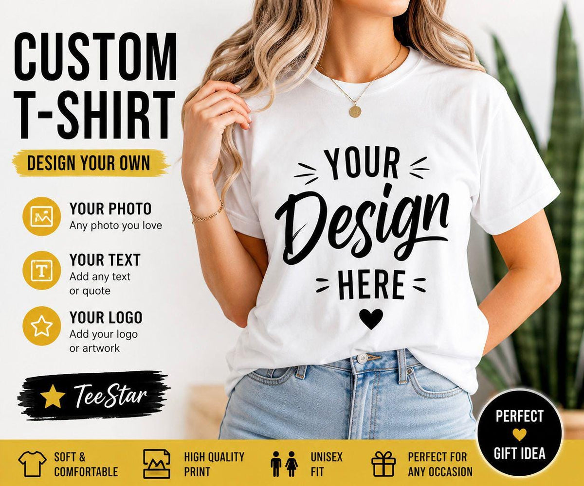 Custom Photo Logo Text T-Shirt: Design Your Own Unisex Printed Apparel