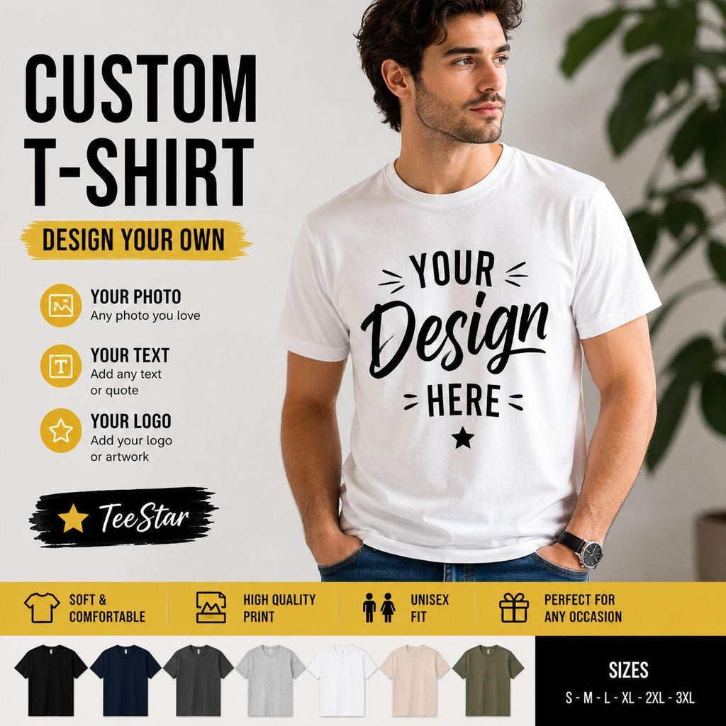 Custom Photo Logo Text T-Shirt: Design Your Own Unisex Printed Apparel