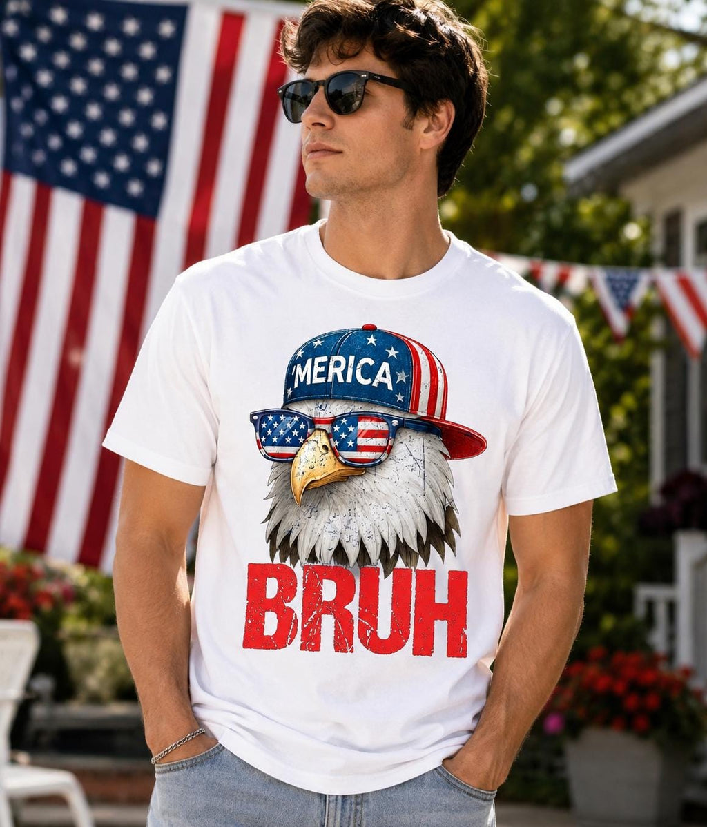 Merica Bruh Shirt, Patriotic Eagle 4th of July USA Tee, American Flag Sunglasses Gift