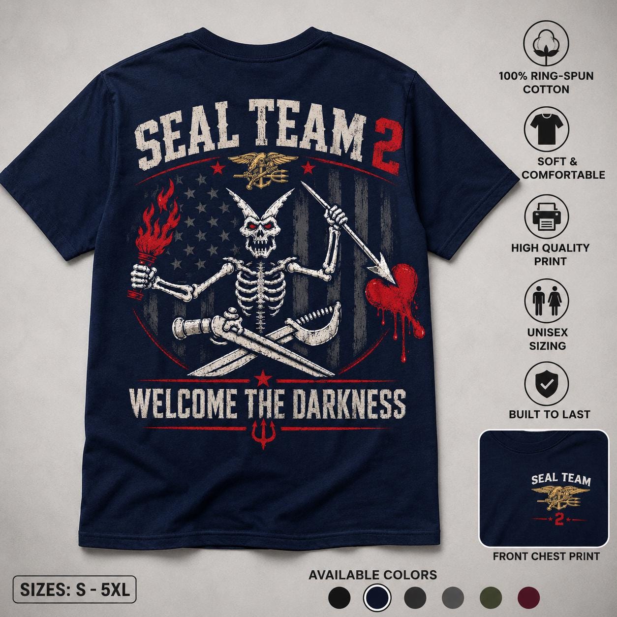 SEAL Team 2 Skeleton Shirt, Welcome The Darkness Military Tee