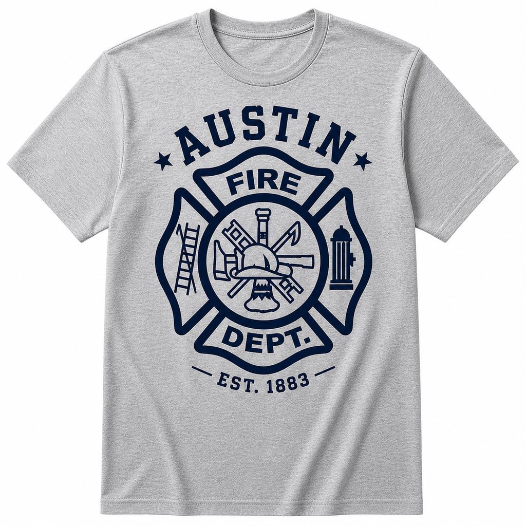 Custom Firefighter Shirt, Personalized City Name Fire Dept Tee, Maltese Cross Graphic Apparel