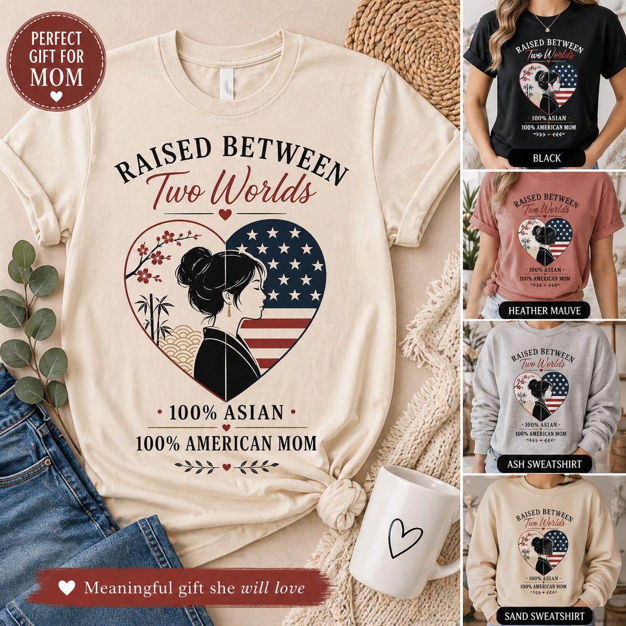 Raised Between Two Worlds Shirt, Asian Latina Hispanic Immigrant Mom Sweatshirt