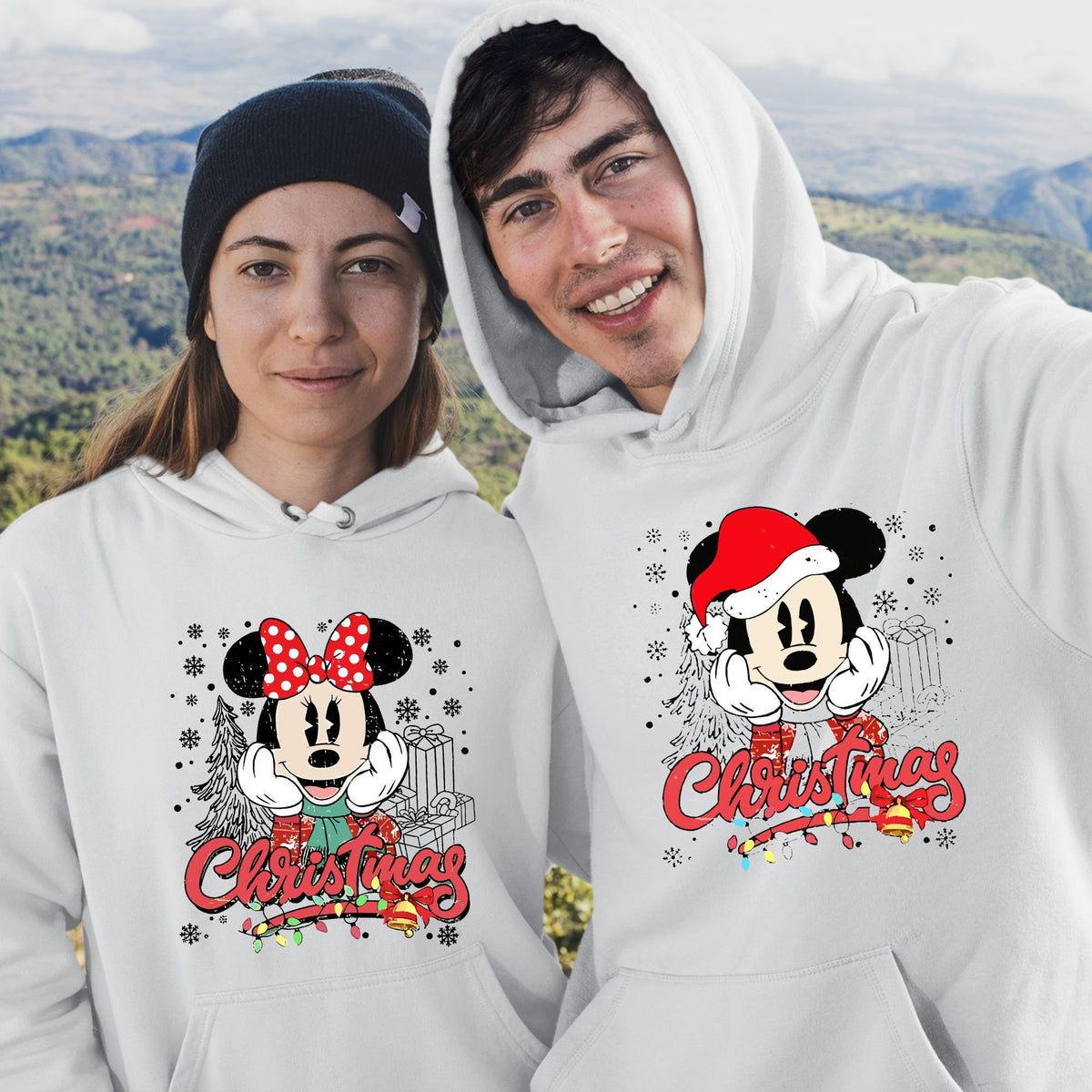 Mickey & Minnie Mouse Christmas Couple Hoodie, Matching Disney Sweatshirt