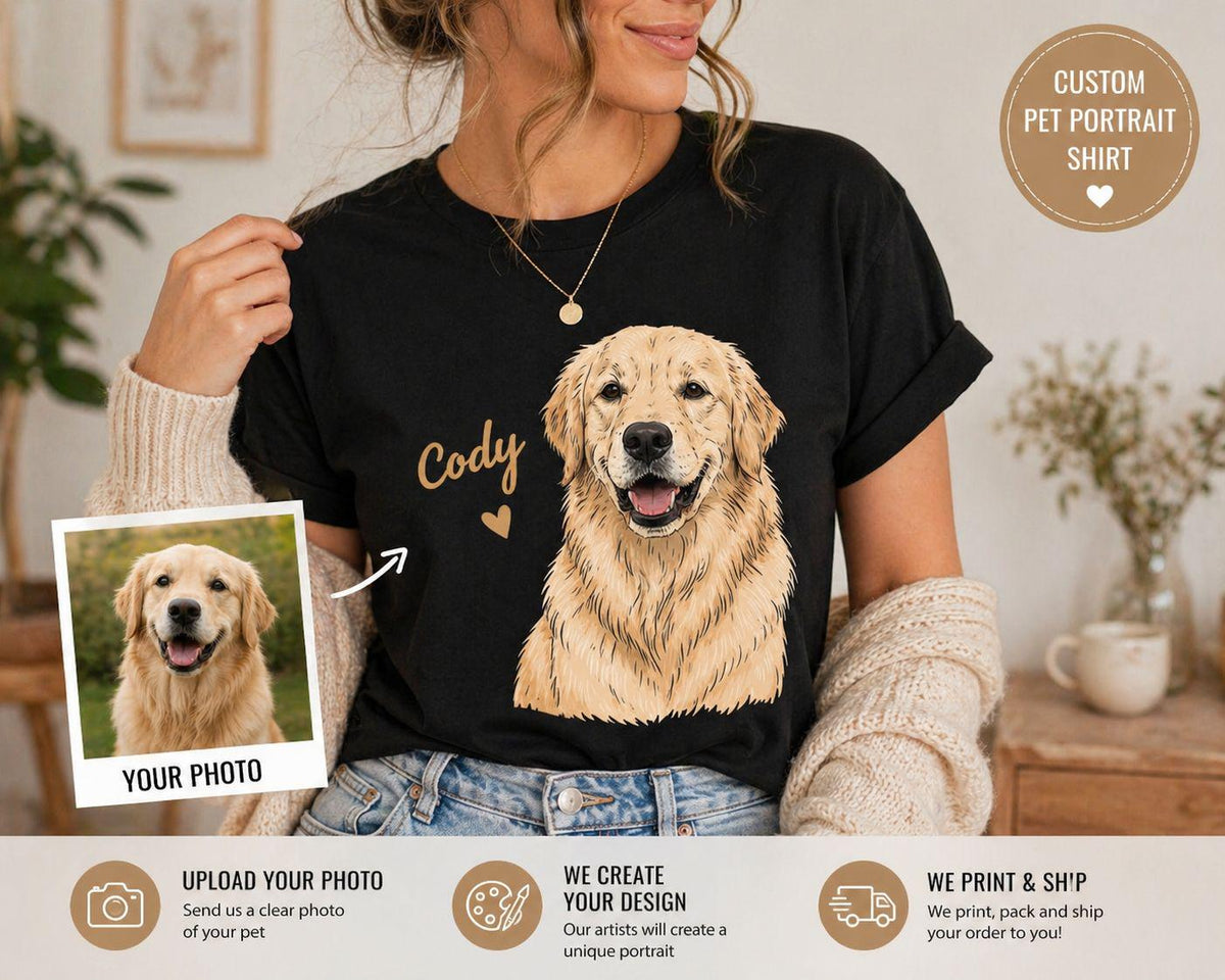 Custom Pet Portrait T-Shirt, Personalized Dog Photo Tee, Pet Lover Apparel