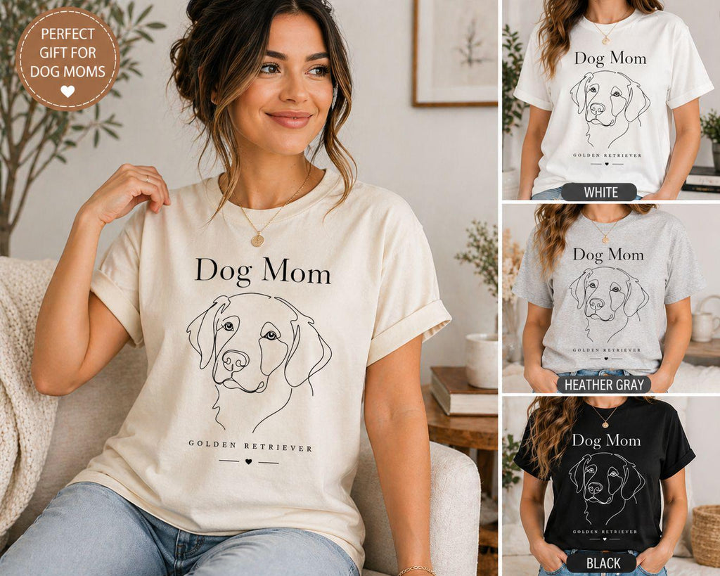 Dog Mom Golden Retriever Line Art Shirt, Minimalist Pet Lover Apparel, Gift for Mother