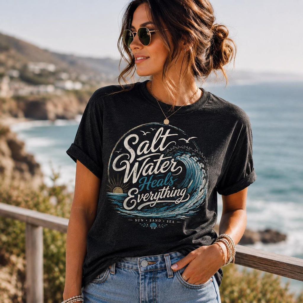 Salt Water Heals Everything Shirt, Ocean Wave Graphic Tee, Beach Vacation Coastal Summer Apparel