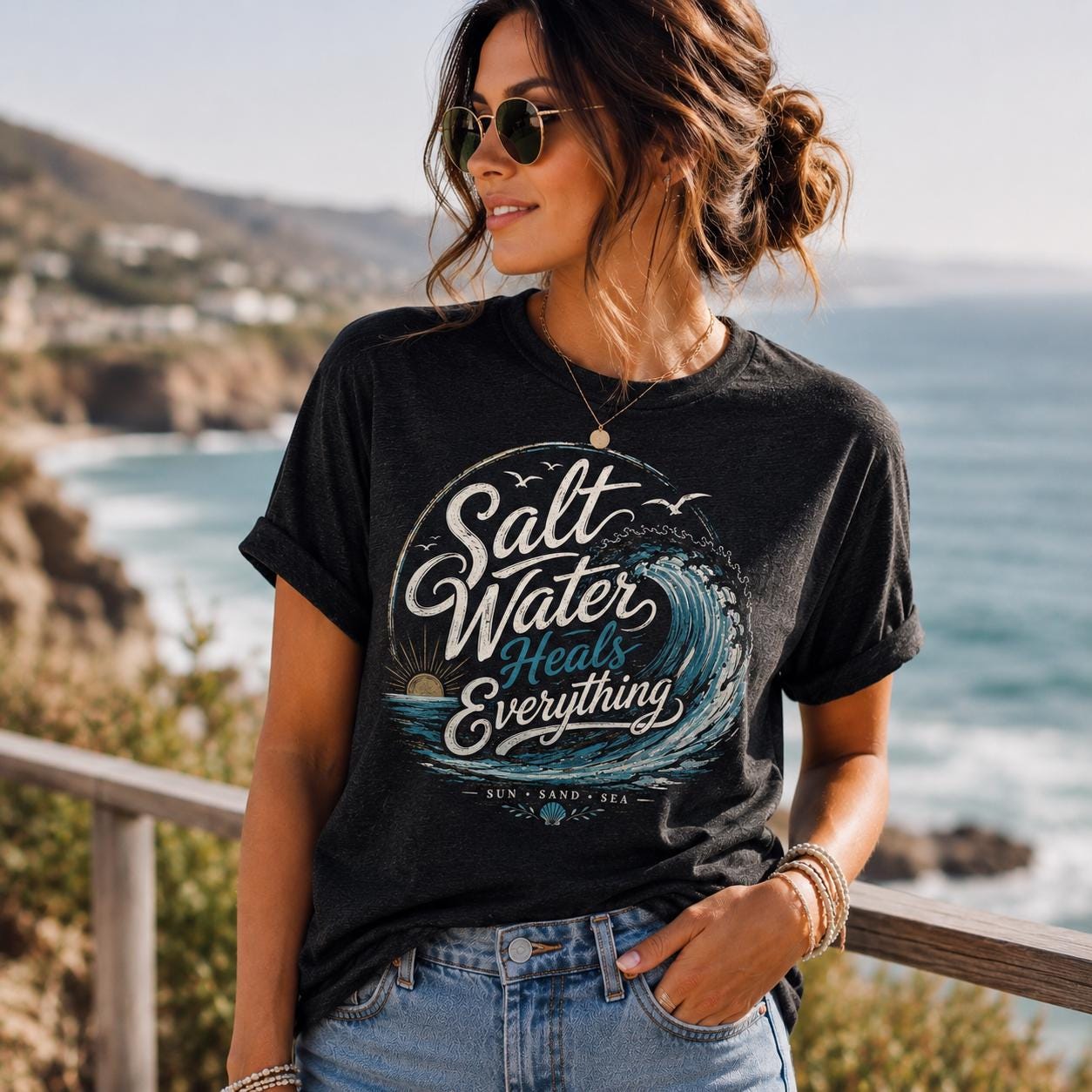 Salt Water Heals Everything Shirt, Ocean Wave Graphic Tee, Beach Vacation Coastal Summer Apparel