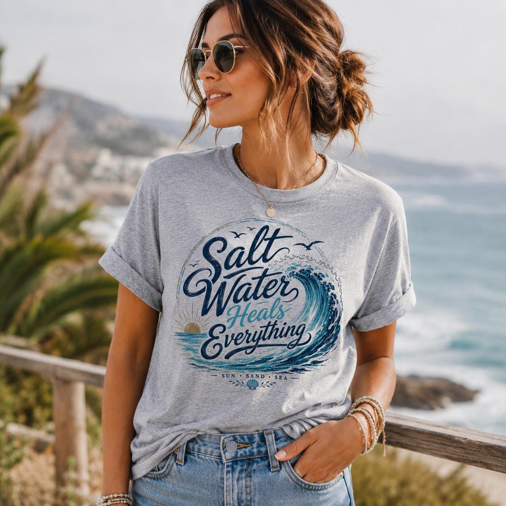 Salt Water Heals Everything Shirt, Ocean Wave Graphic Tee, Beach Vacation Coastal Summer Apparel