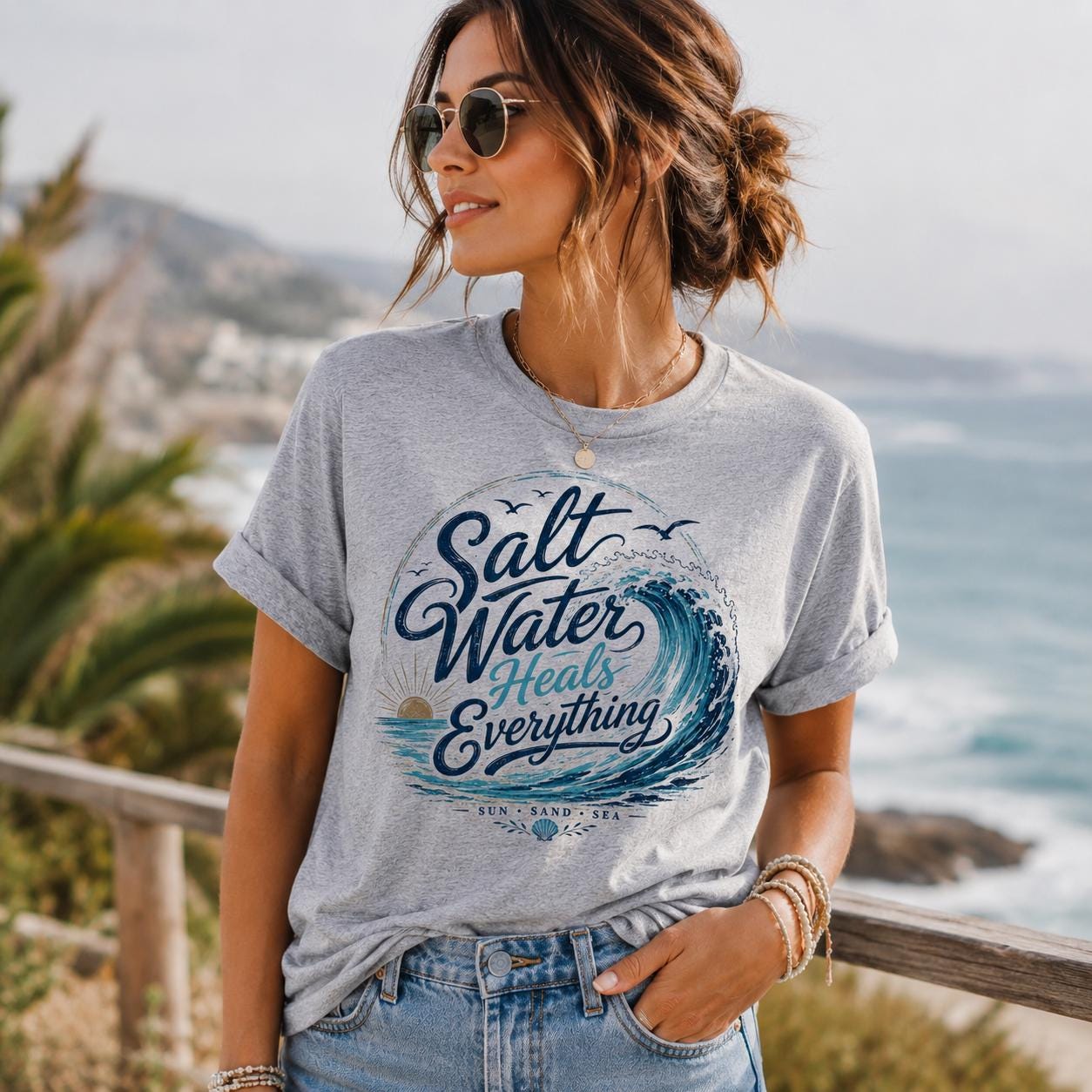 Salt Water Heals Everything Shirt, Ocean Wave Graphic Tee, Beach Vacation Coastal Summer Apparel