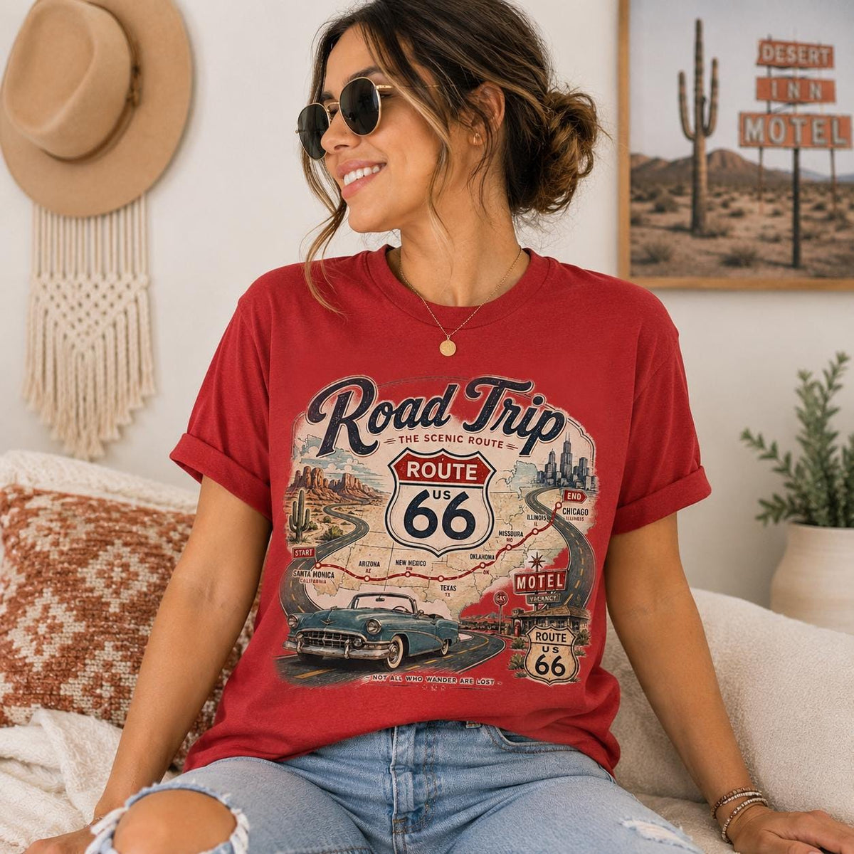 Route 66 Road Trip Graphic Tee, Vintage Scenic Adventure Shirt