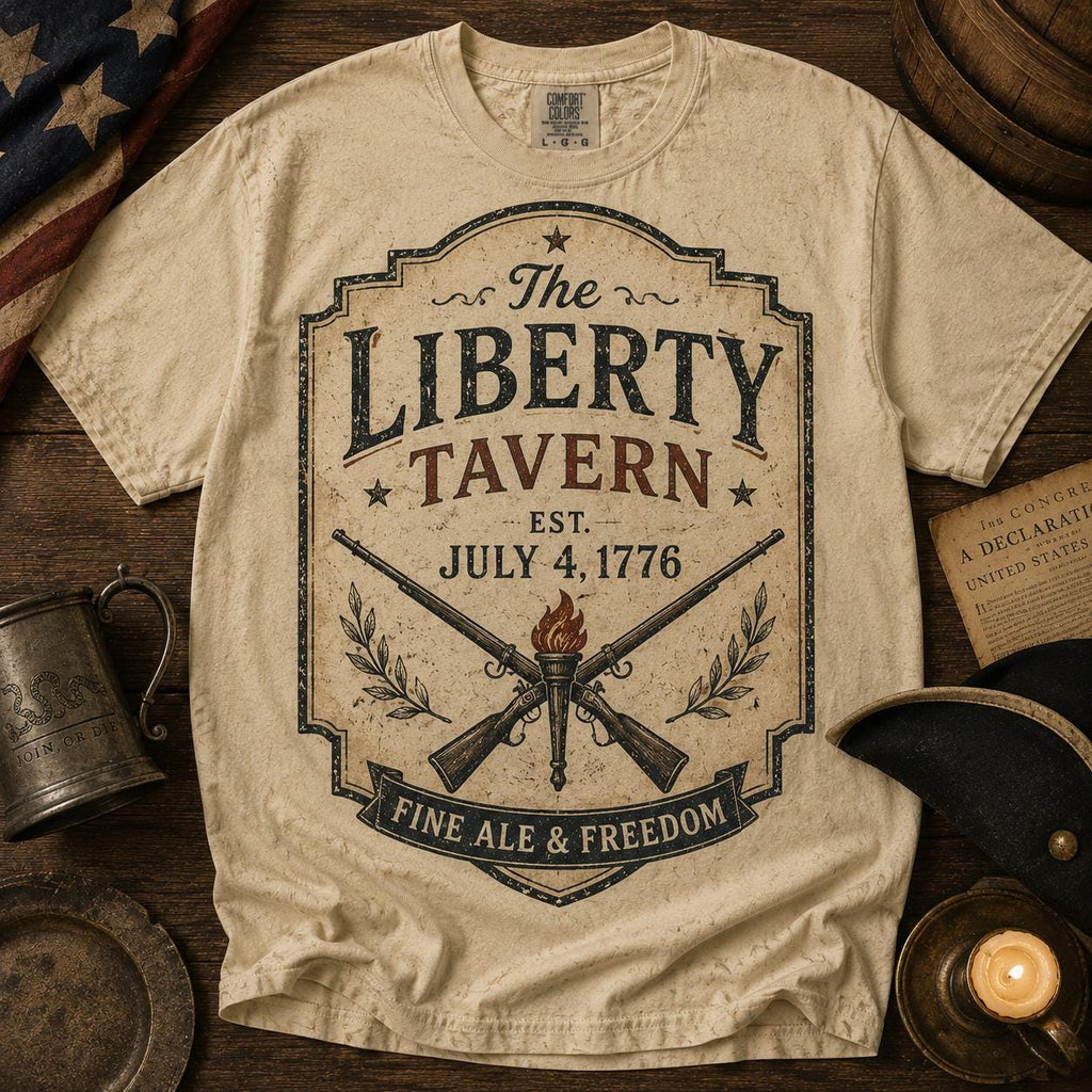 Liberty Tavern Graphic Tee, Vintage Colonial Americana Shirt, July 4th Retro History Wear