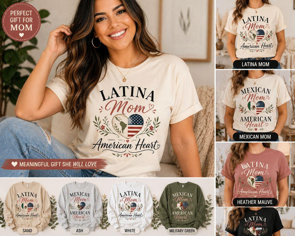 Latina Mom American Heart Shirt, Hispanic Cultural Pride Top