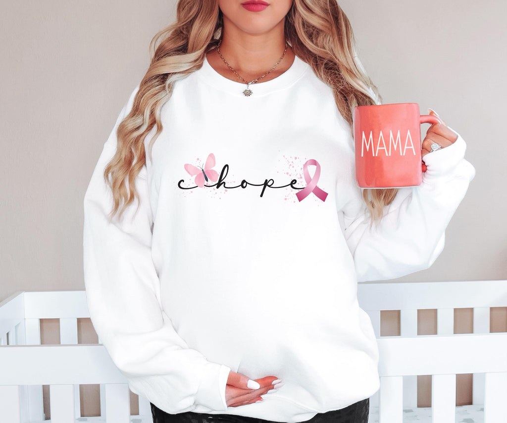 Hope Butterfly Pink Ribbon Sweater, Cancer Awareness Unisex Crewneck