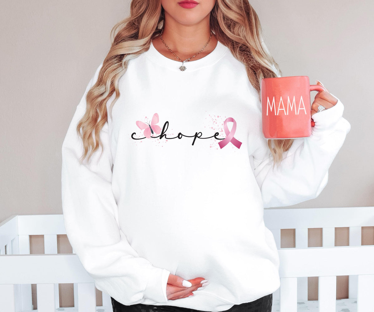 Hope Butterfly Pink Ribbon Sweater, Cancer Awareness Unisex Crewneck