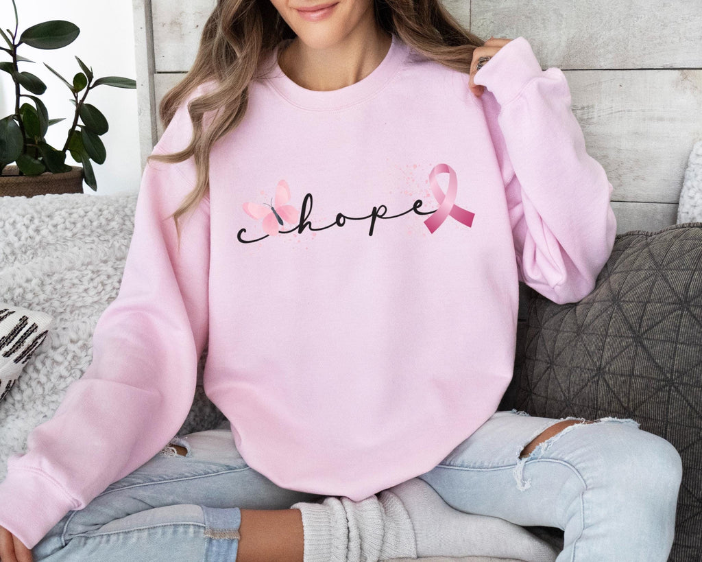 Hope Butterfly Pink Ribbon Sweater, Cancer Awareness Unisex Crewneck