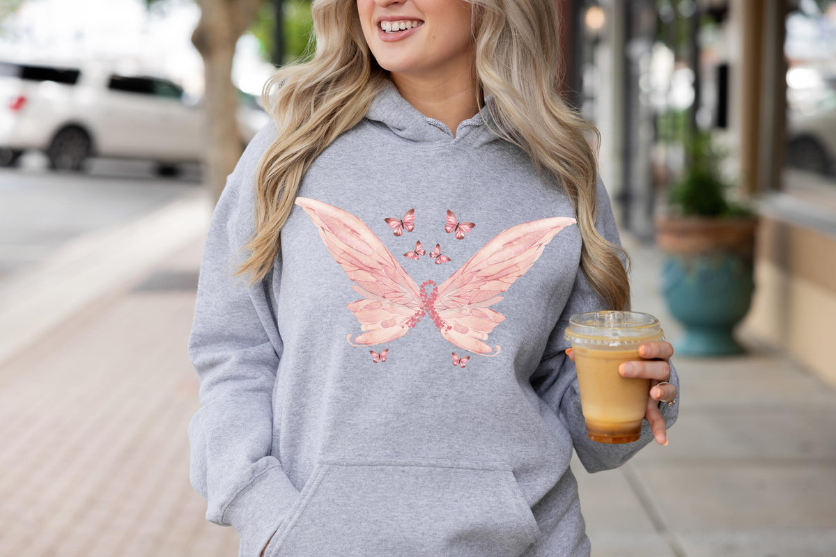 Cancer Awareness Hoodie, Butterfly Hoodie, Pink Awareness Hoodie, Pink Fairy Tee, Fairy Vibe Women Shirt, Coquette Tee, Cancer Hoodie