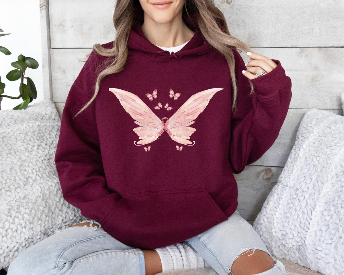 Cancer Awareness Hoodie, Butterfly Hoodie, Pink Awareness Hoodie, Pink Fairy Tee, Fairy Vibe Women Shirt, Coquette Tee, Cancer Hoodie