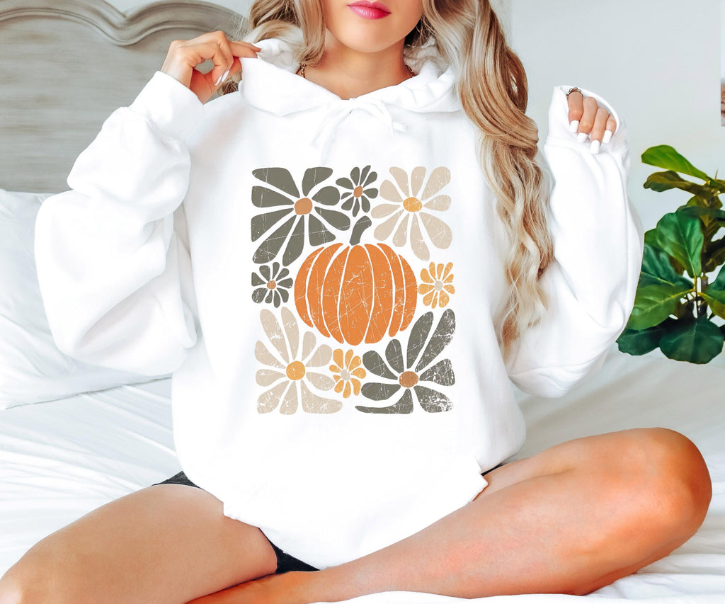 Leopard Pumpkin Floral Hoodie, Retro Boho Autumn Sweatshirt, Fall Vibes Season, Cheetah Print Pumpkin