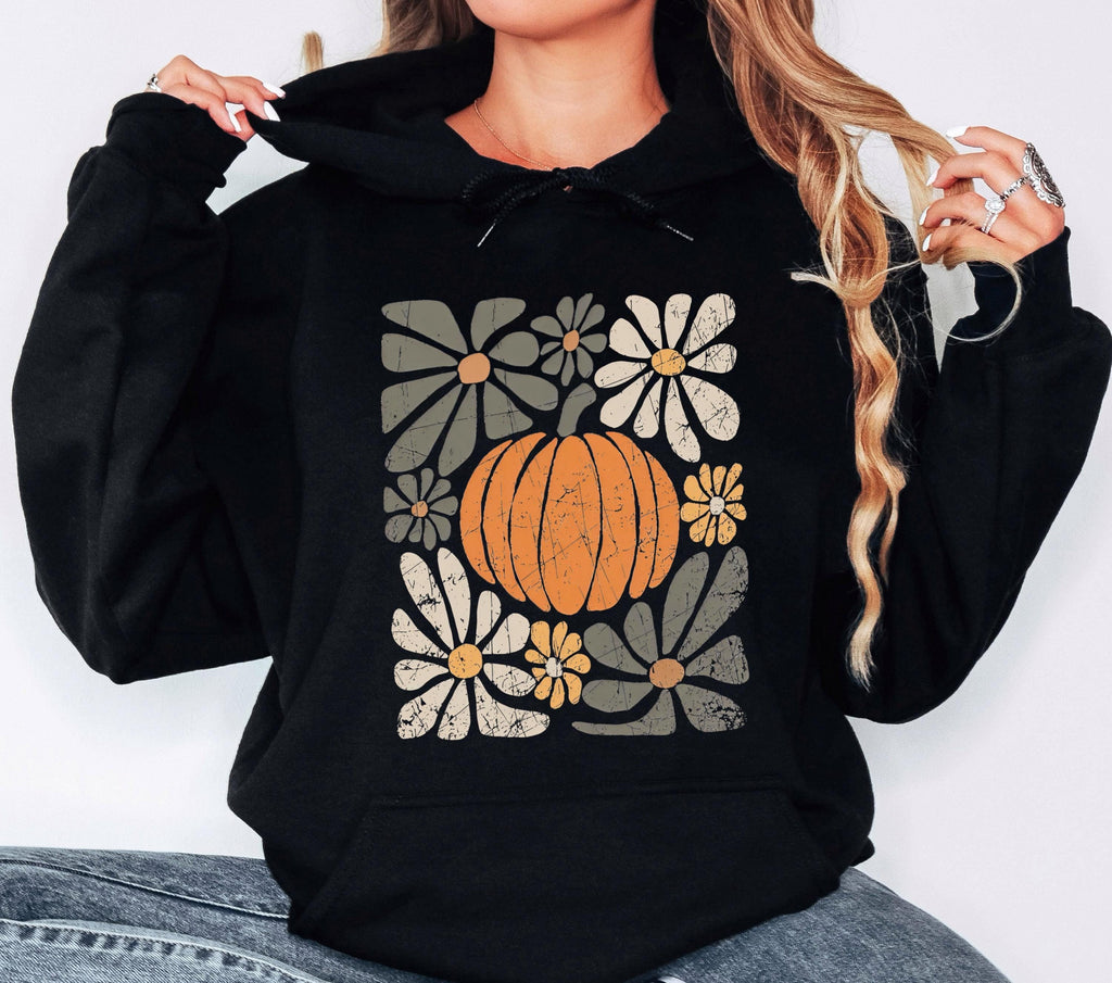 Leopard Pumpkin Floral Hoodie, Retro Boho Autumn Sweatshirt, Fall Vibes Season, Cheetah Print Pumpkin