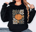 Leopard Pumpkin Floral Hoodie, Retro Boho Autumn Sweatshirt, Fall Vibes Season, Cheetah Print Pumpkin