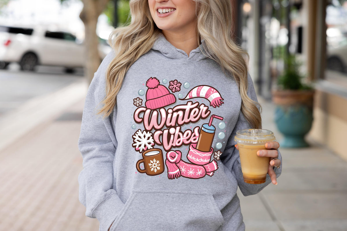 Winter Vibes Hoodie, Christmas Hoodie, Cotton Christmas Hoodie, Christmas Gifts, Funny Santa Hoodies, Pink Christmas Hoodie, Christmas Shirt