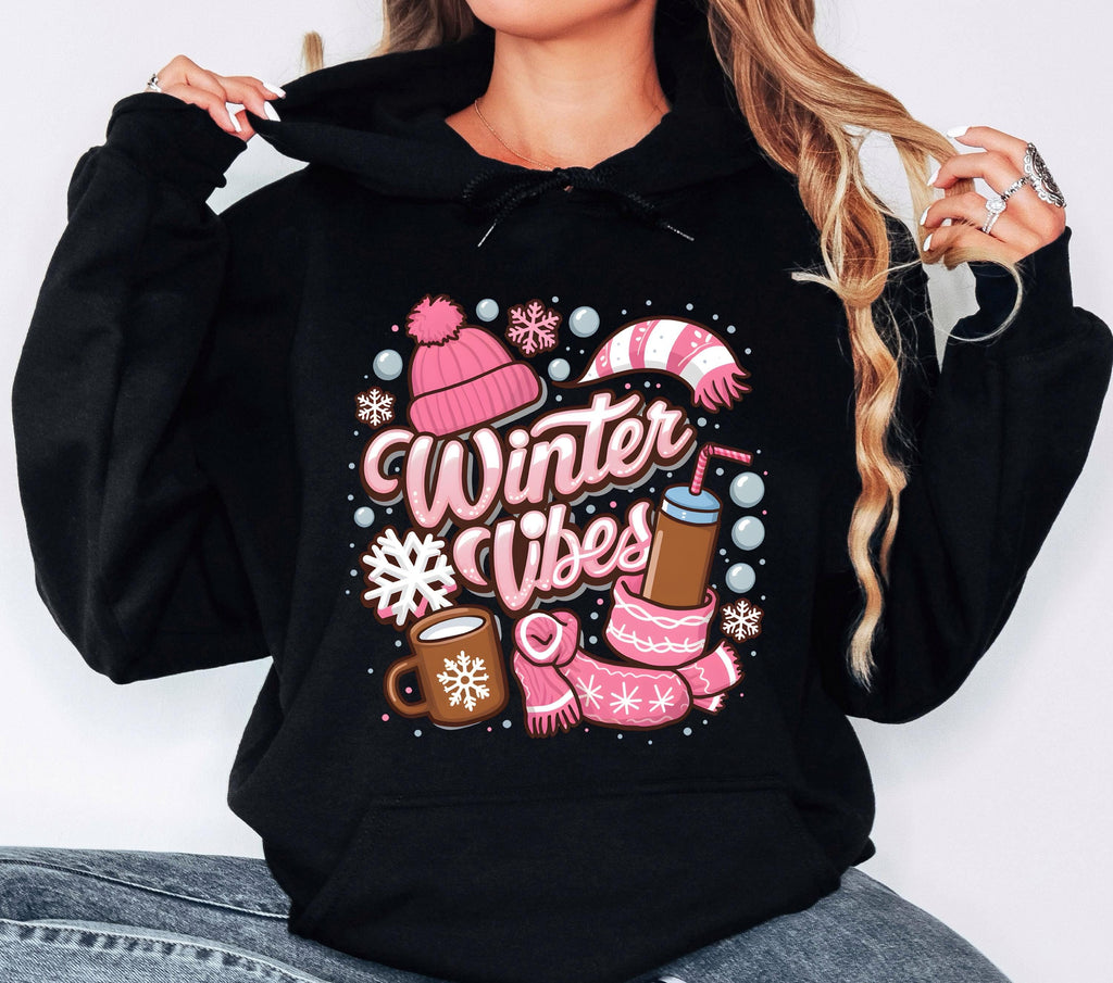 Winter Vibes Hoodie, Christmas Hoodie, Cotton Christmas Hoodie, Christmas Gifts, Funny Santa Hoodies, Pink Christmas Hoodie, Christmas Shirt
