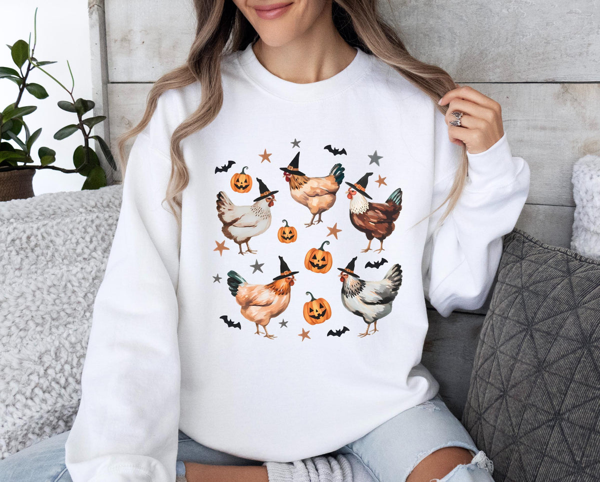 Chick or Treat Sweatshirt, Halloween Chicken Tee, Halloween Funny Chicken Tee, Witch Chicken Shirt, Chicken Lovers Sweater, Halloween Gifts