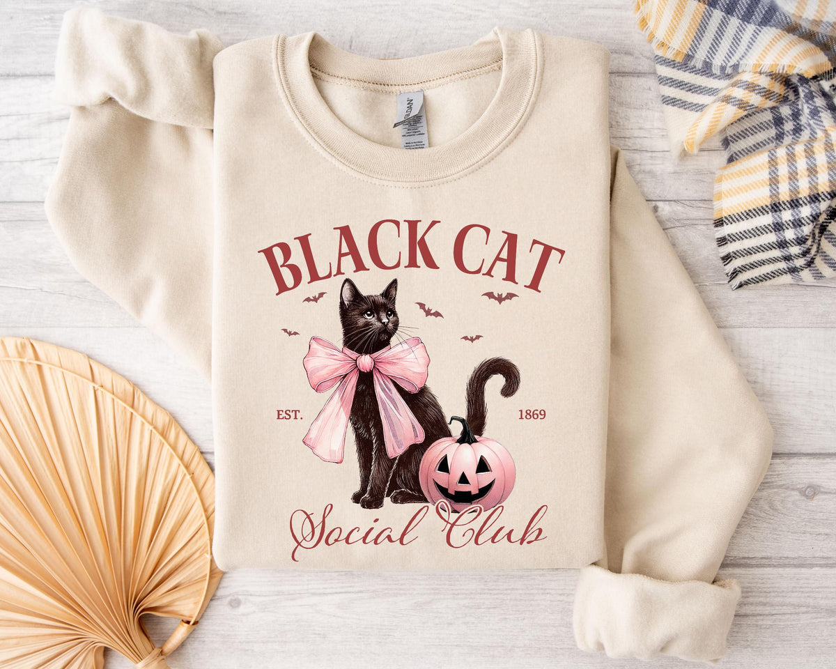 Coquette Black Cat Sweater, Halloween Gift, Halloween Sweater, Black Cat Shirt, Coquette Tee, Coquette Vibe Sweater, Cat Mama Sweater