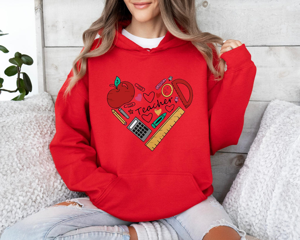 Teacher Heart Hoodie, Teacher Hoodie, Gift For Teacher, Heart Hoodie, Funny Teacher Hoodie, School Tee, Matching Class Shirt, Cotton Hoodies