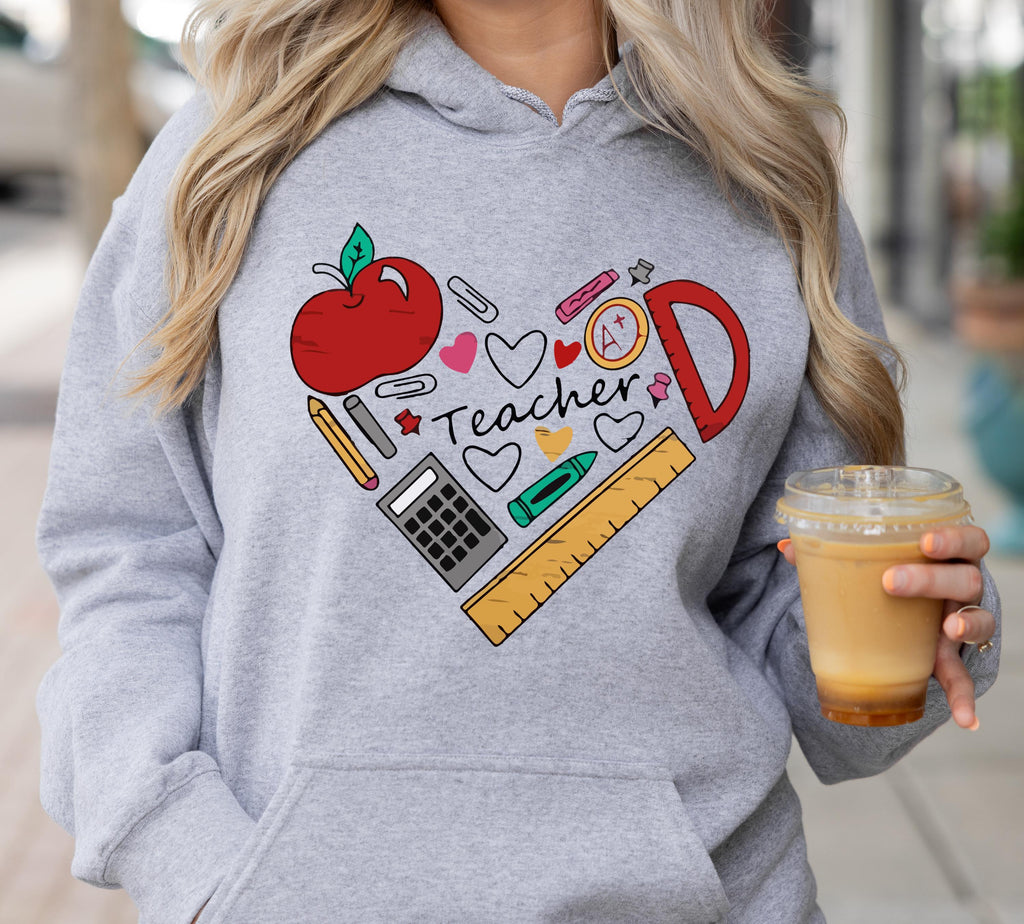 Teacher Heart Hoodie, Teacher Hoodie, Gift For Teacher, Heart Hoodie, Funny Teacher Hoodie, School Tee, Matching Class Shirt, Cotton Hoodies