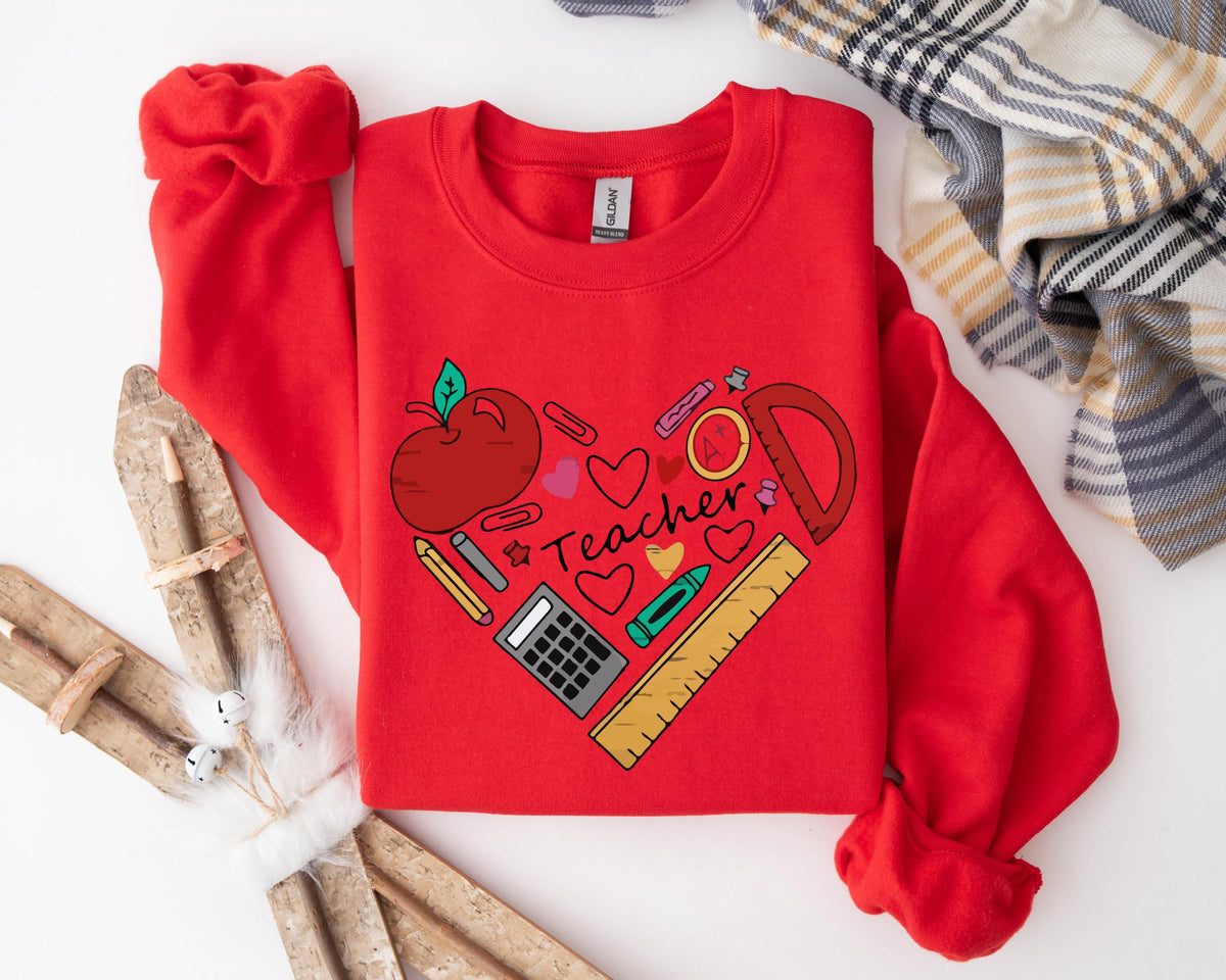 Teacher Heart Sweater, Teacher Sweater, Gift For Teacher, Heart Sweater, Funny Teacher Sweater, Matching Class Shirt, Cotton Sweater