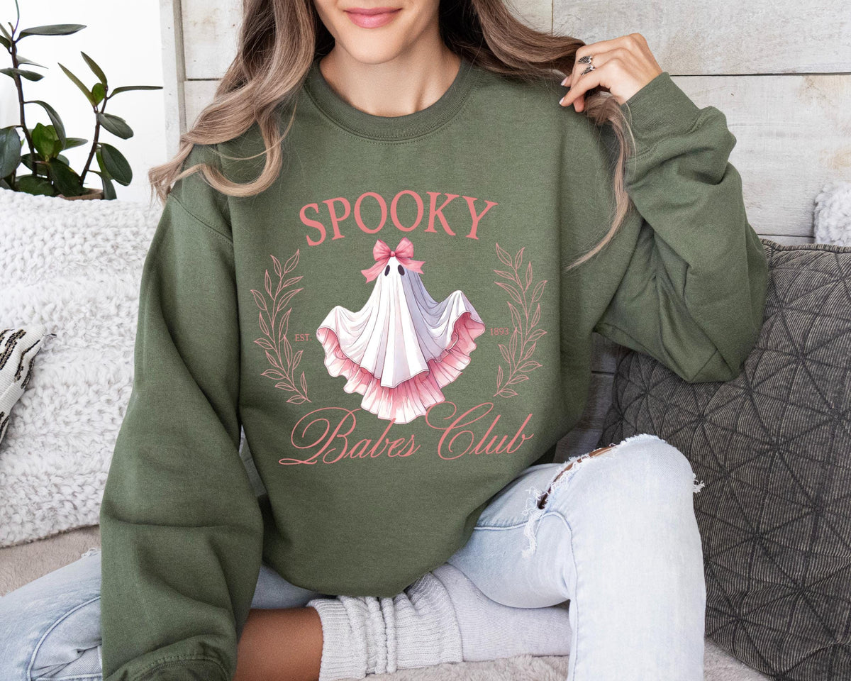 Spooky Club Sweater, Pink Ghost Sweater, Creepy Ghost Tee, Halloween Sweater, Halloween Costume & Gift, Coquette Ghost Sweater, Coquette