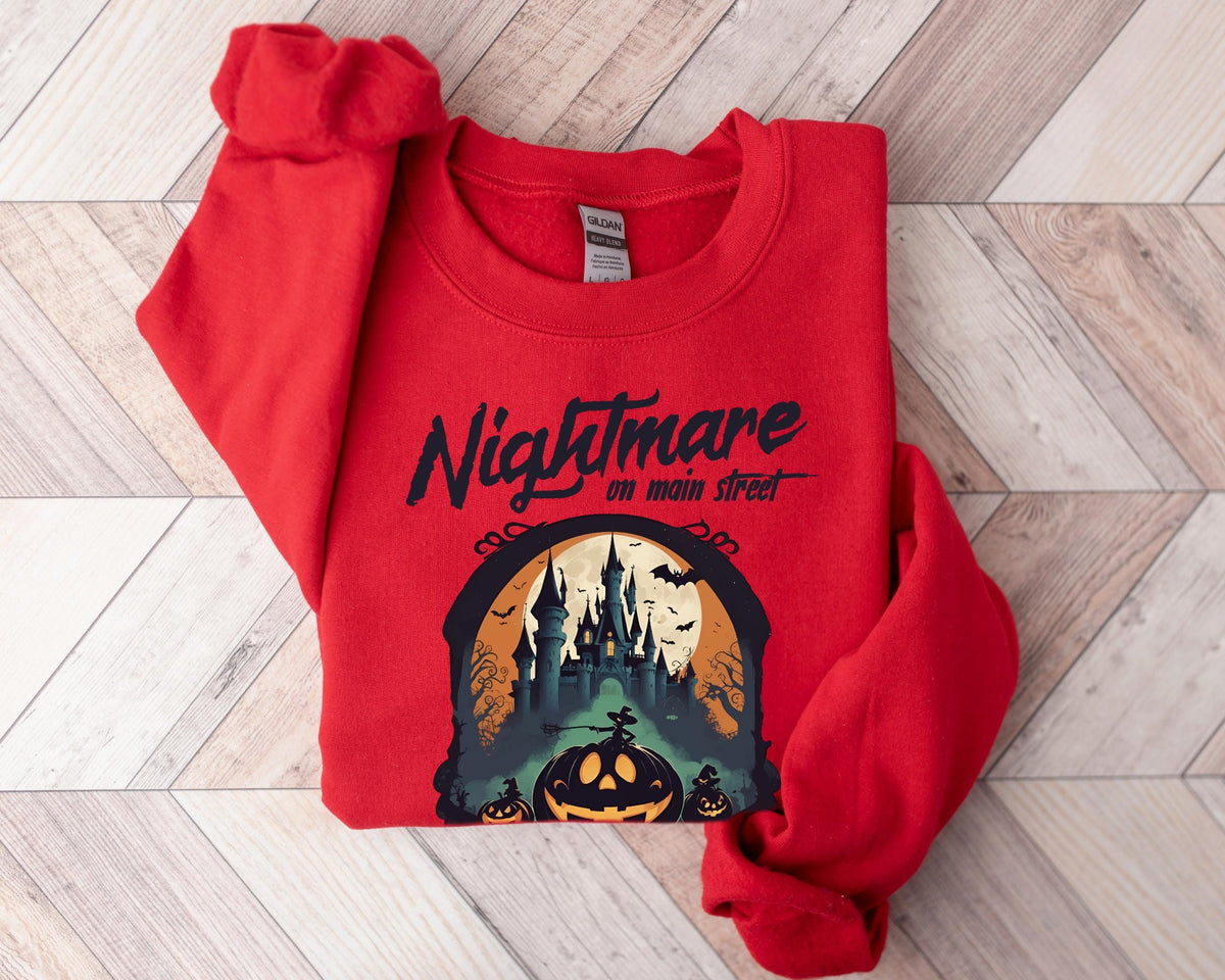 Nightmare On Main Street Sweater, Halloween Hoodies, Monster Sweater, Halloween Crewneck, Scary Halloween Shirts, Cotton Boo Sweatshirt