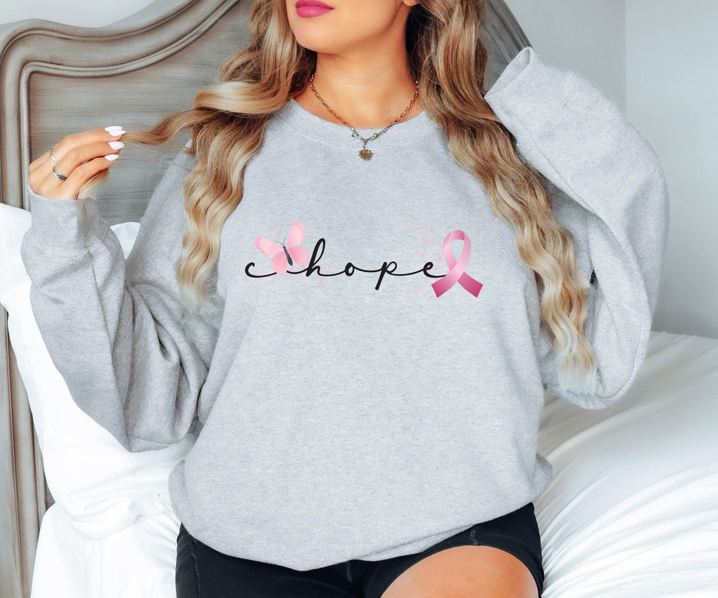 Hope Butterfly Pink Ribbon Sweater, Cancer Awareness Unisex Crewneck