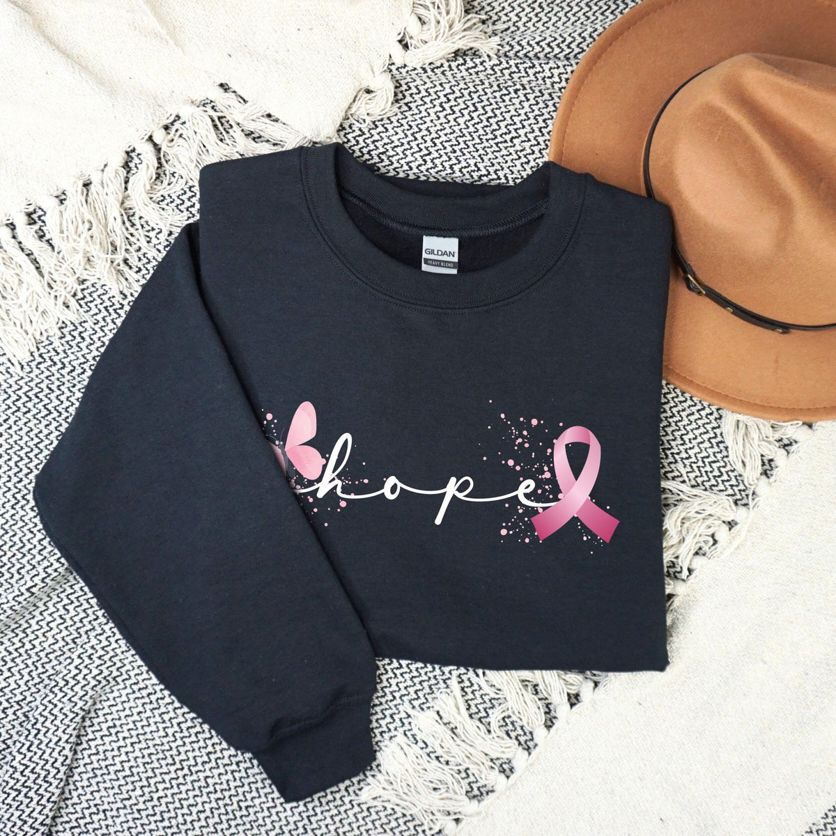 Hope Butterfly Pink Ribbon Sweater, Cancer Awareness Unisex Crewneck
