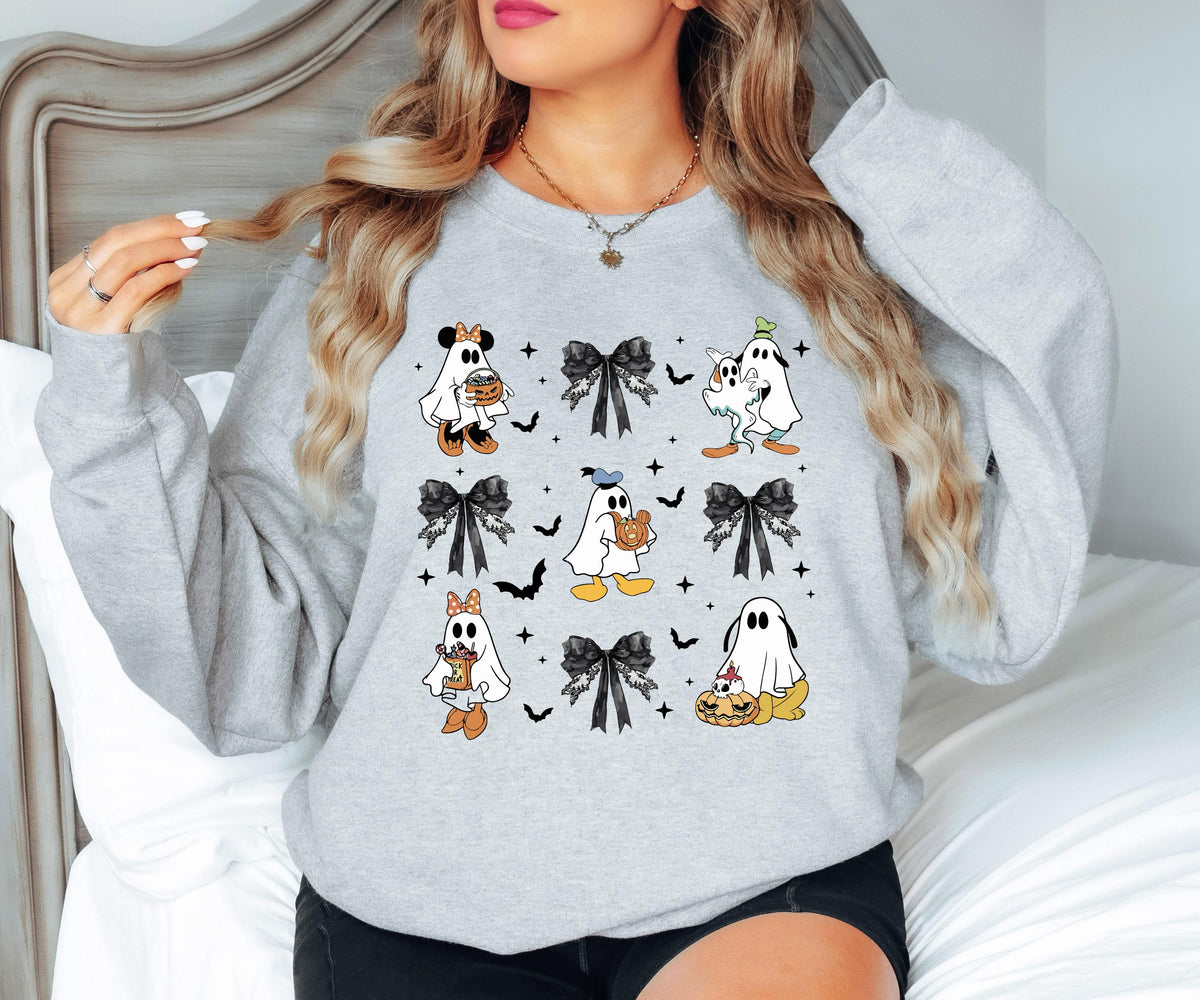 Coquette Halloween Mickey Friends Sweater, Gothic Bow Hoodie, Unisex Halloween Apparel