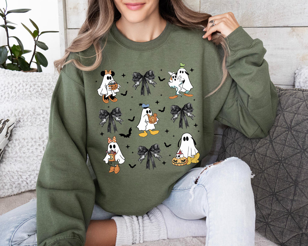Coquette Halloween Mickey Friends Sweater, Gothic Bow Hoodie, Unisex Halloween Apparel
