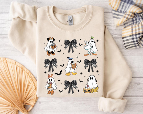Coquette Halloween Mickey Friends Sweater, Gothic Bow Hoodie, Unisex Halloween Apparel