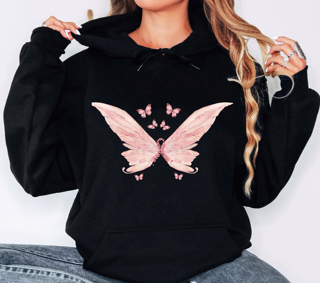 Cancer Awareness Hoodie, Butterfly Hoodie, Pink Awareness Hoodie, Pink Fairy Tee, Fairy Vibe Women Shirt, Coquette Tee, Cancer Hoodie