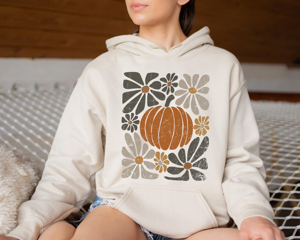 Leopard Pumpkin Floral Hoodie, Retro Boho Autumn Sweatshirt, Fall Vibes Season, Cheetah Print Pumpkin