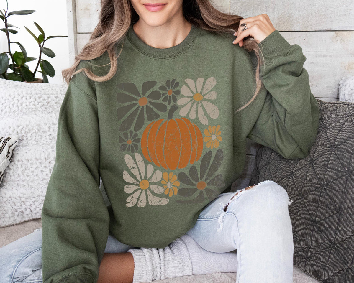 Leopard Pumpkin Sweater, Boho Floral Fall Tee, Retro Fall Shirt, Autumn Vibes Tee, Pumpkin Season, Leopard Pumpkin Tee, Fall Season Sweater