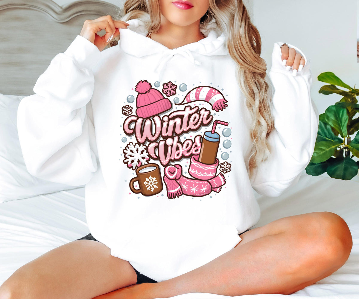 Winter Vibes Hoodie, Christmas Hoodie, Cotton Christmas Hoodie, Christmas Gifts, Funny Santa Hoodies, Pink Christmas Hoodie, Christmas Shirt