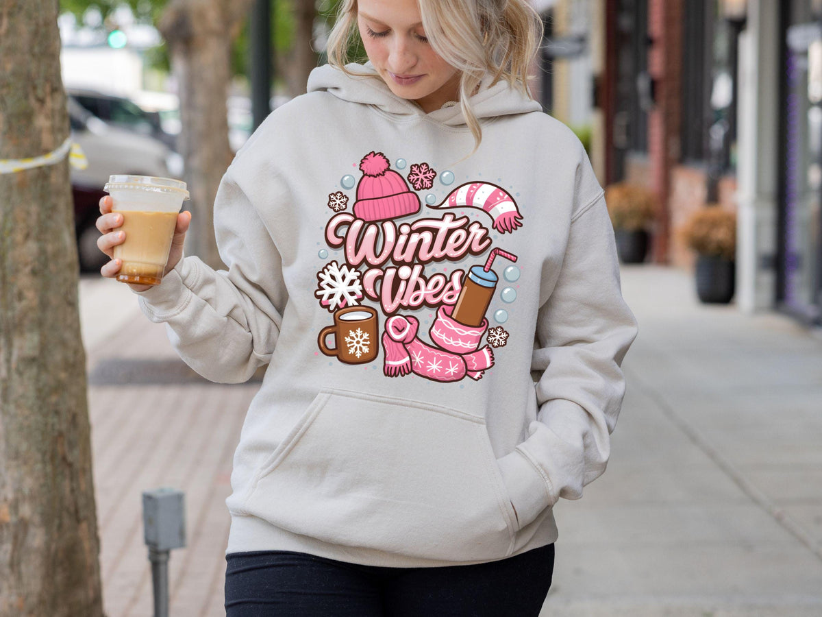 Winter Vibes Hoodie, Christmas Hoodie, Cotton Christmas Hoodie, Christmas Gifts, Funny Santa Hoodies, Pink Christmas Hoodie, Christmas Shirt