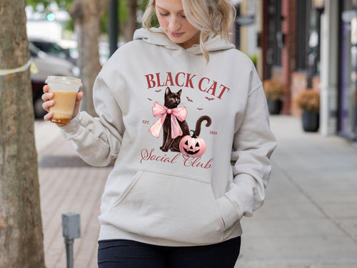 Coquette Black Cat Hoodie, Halloween Gift, Halloween Hoodie, Black Cat Shirt, Coquette Tee, Coquette Vibe Hoodie, Cat Mama Tee, Witch Hoodie