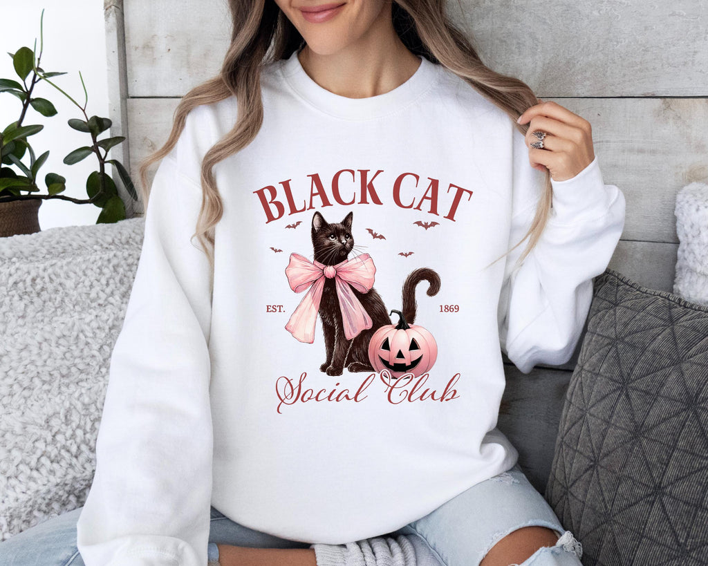 Coquette Black Cat Sweater, Halloween Gift, Halloween Sweater, Black Cat Shirt, Coquette Tee, Coquette Vibe Sweater, Cat Mama Sweater