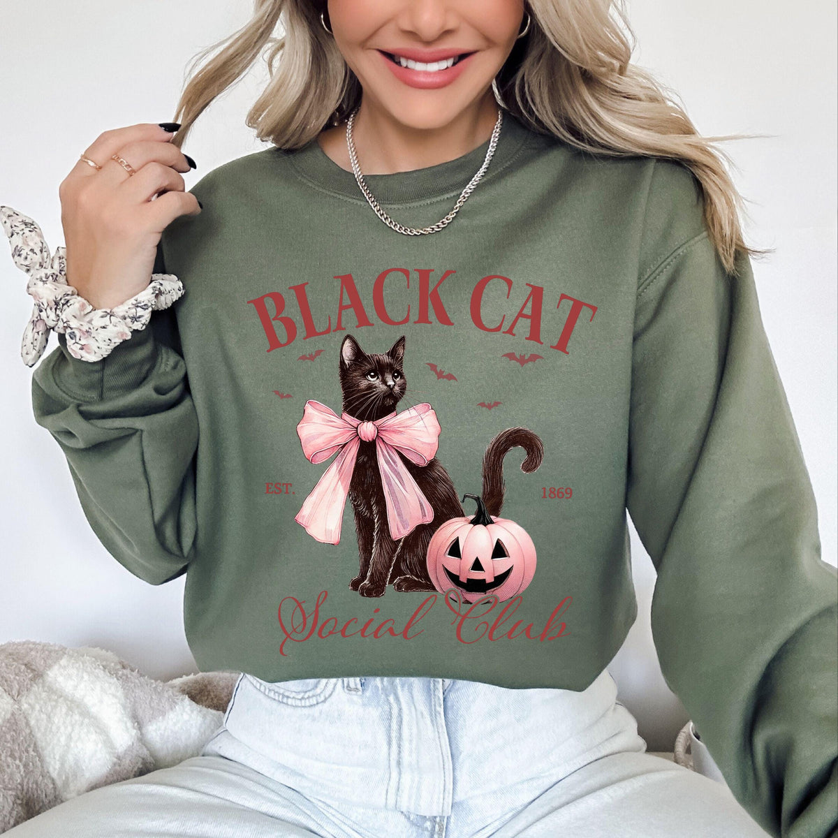 Coquette Black Cat Sweater, Halloween Gift, Halloween Sweater, Black Cat Shirt, Coquette Tee, Coquette Vibe Sweater, Cat Mama Sweater
