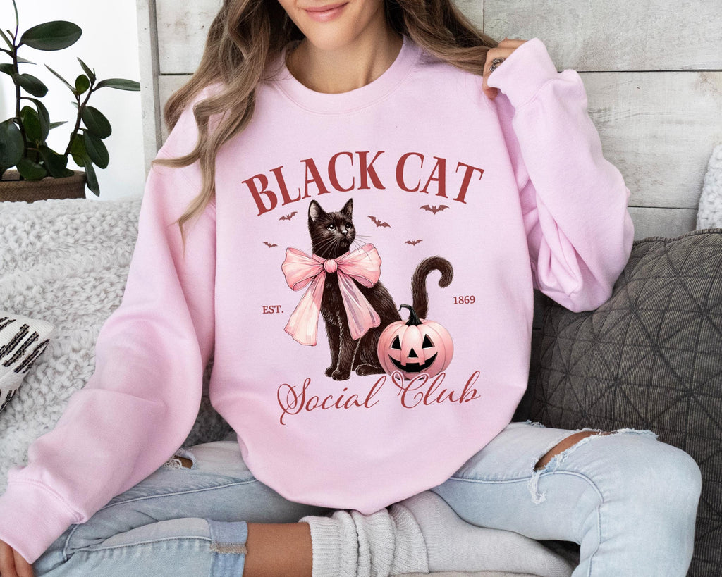 Coquette Black Cat Sweater, Halloween Gift, Halloween Sweater, Black Cat Shirt, Coquette Tee, Coquette Vibe Sweater, Cat Mama Sweater