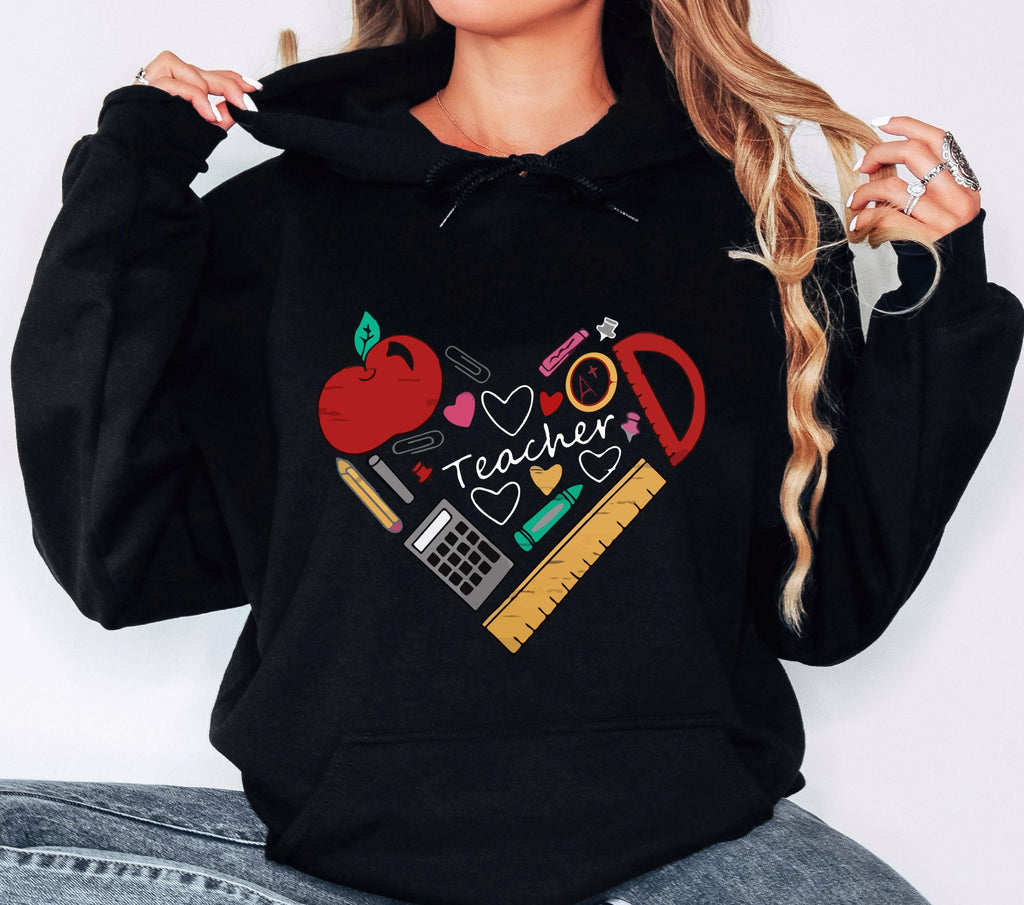 Teacher Heart Hoodie, Teacher Hoodie, Gift For Teacher, Heart Hoodie, Funny Teacher Hoodie, School Tee, Matching Class Shirt, Cotton Hoodies